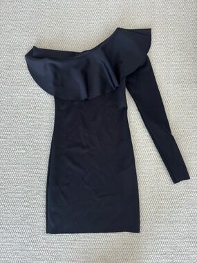 Pull&Bear Black One-Shoulder Long Sleeve Dress